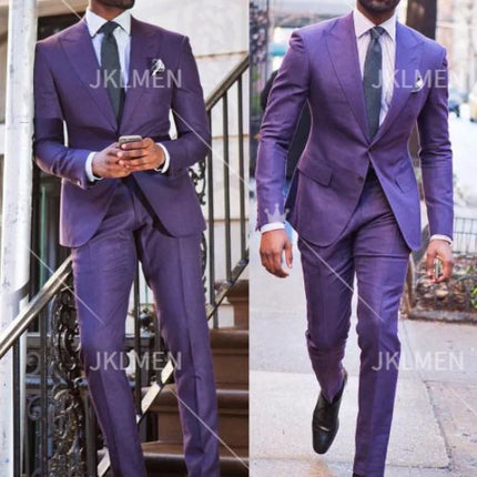 2 Pieces Business Men's Suit for Wedding Party Tuxedos Slim Fit Peak Lapel Custom Made  Male(Jacket+Pants)
