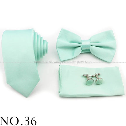 Hot Sale Purple Pink Sage Green Tie Set Polyester Necktie Bowtie Cufflink Brooch For Groom Suit Wedding Cravat Shirt Accessory
