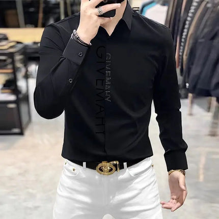 Spring And Summer Letter Shirt for Men Cotton Long Sleeve Casual Shirts Fashion Luxury Social Business Dress Shirts