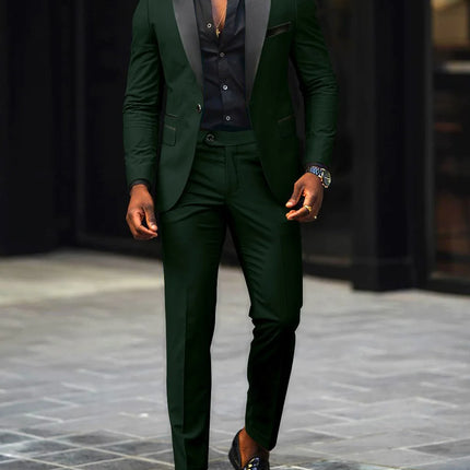 Men's New Fashion 2-Piece Suit Business Casual Slim Fit Single Button Blazer+Trousers Breathable Comfortable Side Slit Outfit