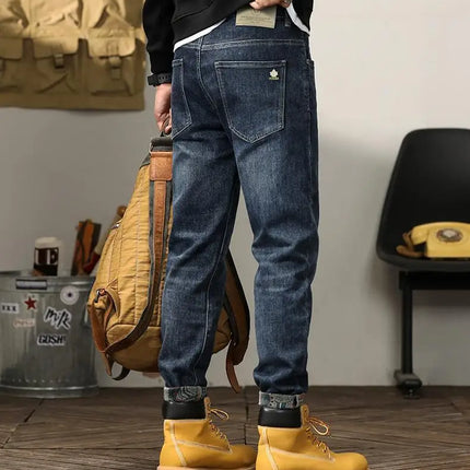 Trendy Embroidered Slim Fit Men's Jeans Spring Autumn New Style Zipper Long Casual Pants Youth Versatile Wear Resistant