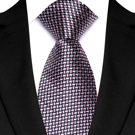 Luxury 8CM Mens Necktie Pink Color Solid Stripes Paisley Ties For Man Groom Jacquard Woven Neck Tie For Business Wedding Party