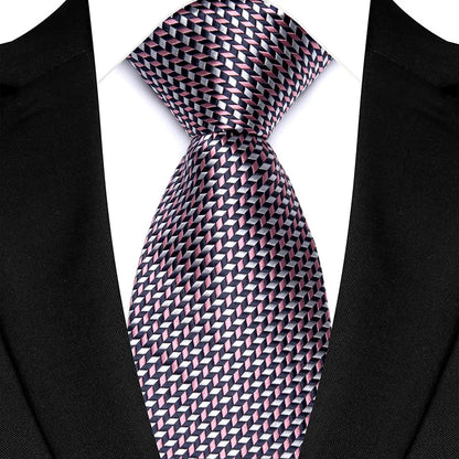 Luxury 8CM Mens Necktie Pink Color Solid Stripes Paisley Ties For Man Groom Jacquard Woven Neck Tie For Business Wedding Party