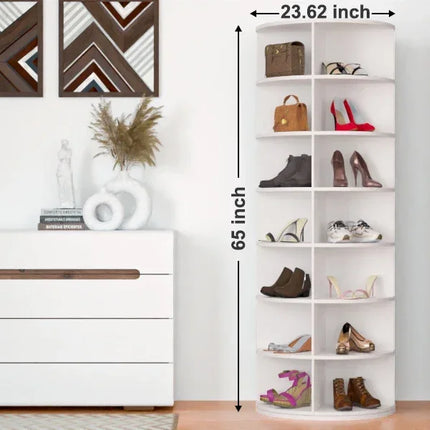 Shoe Rack 7-Tier Spinning, Free Standing Rotating Tower 360°, Easy To Assemble, Space-Saving,White Easy To Clean Shoe Cabinet