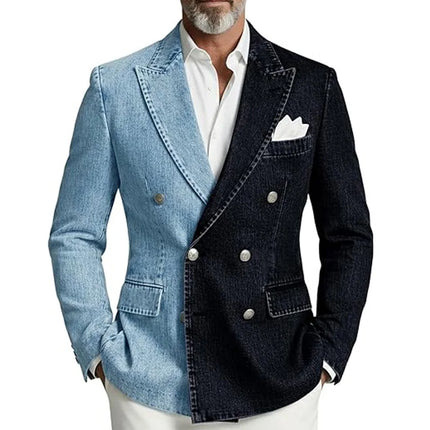 Denim Men's Suit Jacket Double Breasted Peak Lapel Slim Fit Casual Blazer Outing Date Night Trendy Party Fashion Costume Homme