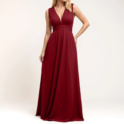 Multiple-Way Women Maxi Dress For Wedding Deep V-Neck Sexy High Waist Evening Party Dress Flowy Ruched A-Line Cocktail Dress