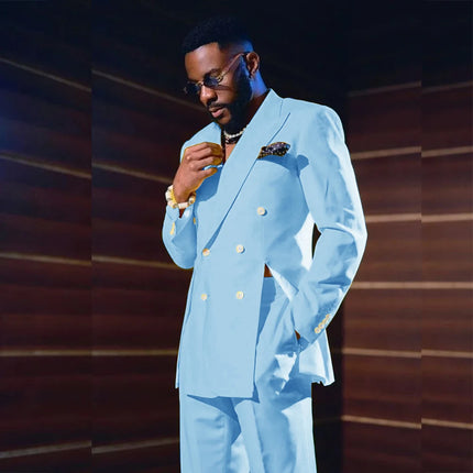 Fashion Yellow Men's Suits Special Style Double Breasted Peaked Lapel Luxury Blazer 2 Piece Jacket Pants Chic Blazer Customized