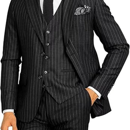 Elegant Pinstripe Suit for Men 3 Piece Blazer Vest and Pant Set Peak Lapel High Quality Customized Men Suit for Wedding Business