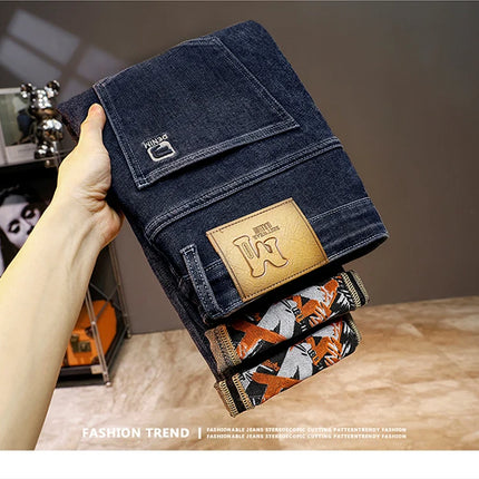 Spring Edition Men's Jeans mid Waist Straight Leg Faion Urban Sle Elastic Waist Micro Stretch Snowflake Waed