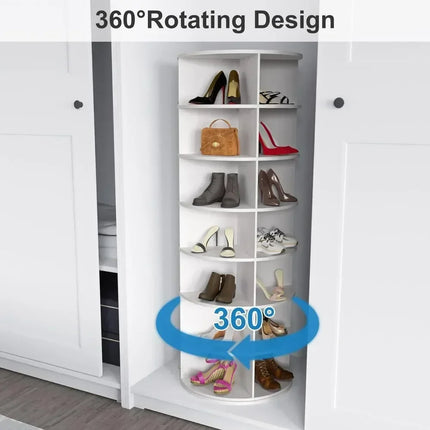 Shoe Rack 7-Tier Spinning, Free Standing Rotating Tower 360°, Easy To Assemble, Space-Saving,White Easy To Clean Shoe Cabinet