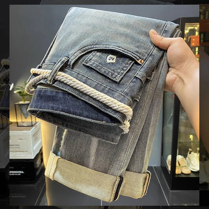 High-End Men's Slim Straight Leg Jeans Casual Print Comfortable Long Trousers Fashionable Trendy Youth Popular Autumn New Arr...
