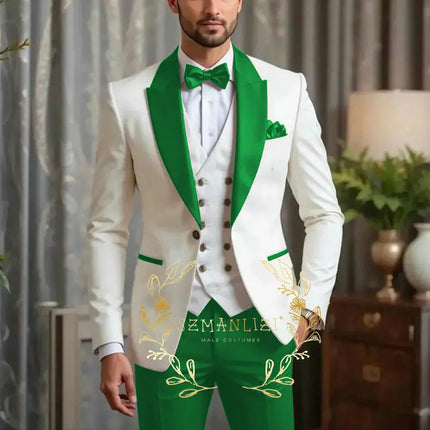 New Men Suit Sets Formal Banquet Luxury Ivory Blazer Vest Burgundy Pants Outfits Wedding Grooms Custom Fashion Slim Fit Costumes