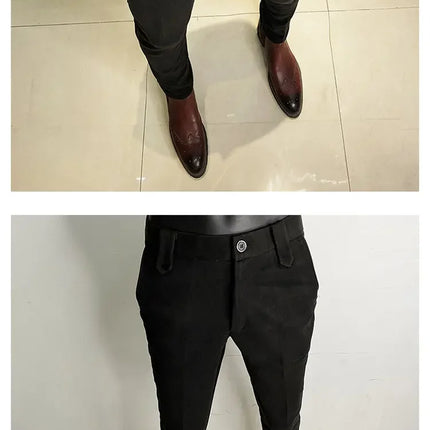 Autumn Winter Thickened Suit Pants Men Casual Slim Fit Straight Trousers Formal Business Woolen Cloth Social Office Dress Pants
