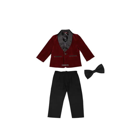 Kids 1 Year Birthday Dress Baby Boys Velvet Blazer Jacket Pants Photograph Suit Children Formal Wedding Performance Evening Wear