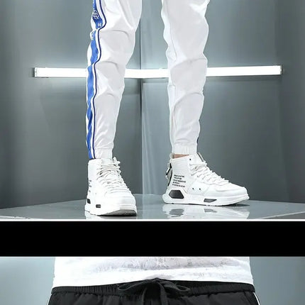Spring Summer Harajuku Elastic Waist Quick Drying Stripe Casual Baggy Sport Running Work Trousers Man Casual Jogger Sweatpants