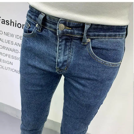 New Men's Slim Denim Jeans Casual Spring and Autumn Stretchy Skinny Pants Korean Style Trendy Cowboy Hip Hop Cropped Trousers