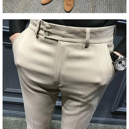 Spring Autumn Men's Slim Fit Korean Style Suit Pants Casual Nine Point Length Trendy White Pants For Office Wear