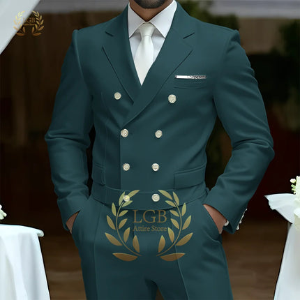 Men's 2-Piece Formal Suit, Double-Breasted Exquisite Buttons, Suit + Trousers, High-End Ceremonies Use