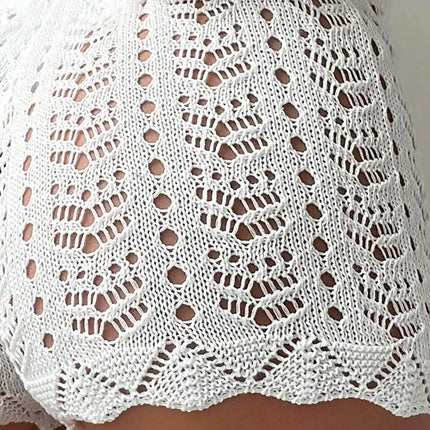 Hollow Drawstring Open Waist Knitted Bikini Blocked Women's Shorts