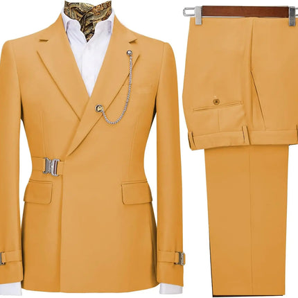 Men's 2 Piece Suit with Metal Clasp Slim Fit Suit Stylish Business Casual Tuxedo Suit