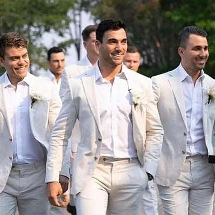 Mens Linen Suit for Beach Wedding Slim Fit 2 Piece Wedding Tuxedo for Men Casual Linen Suit Prom Party Suit