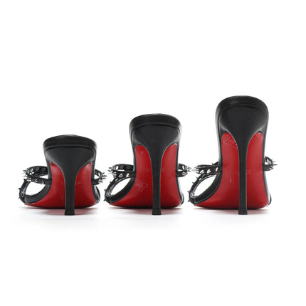New white high-heeled cool mop with red sole, rivet cross strap, women's pointed toe party essential fashion women's shoes