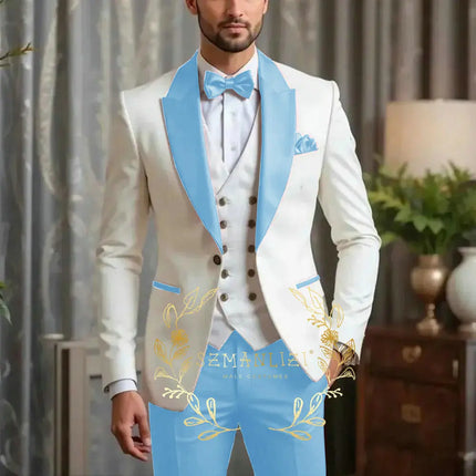 New Men Suit Sets Formal Banquet Luxury Ivory Blazer Vest Burgundy Pants Outfits Wedding Grooms Custom Fashion Slim Fit Costumes