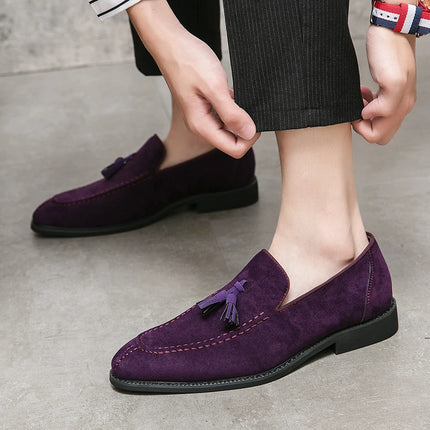 New British Designer Suede LeatherTassel Casual Shoes for Men Purple Blue Brown Moccasins Wedding Prom Homecoming Party Footwear