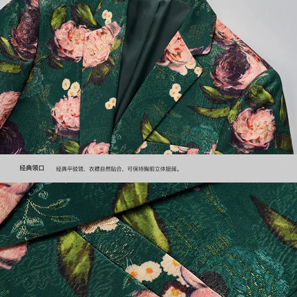 Men's Oversized Single-breasted Printed Suit Jackets Fashion Trim Dress Suit Coats Men Business Wedding Luxury Jacquard Blazers