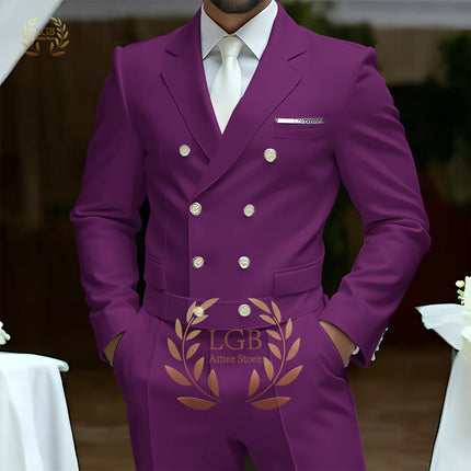 Men's 2-Piece Formal Suit, Double-Breasted Exquisite Buttons, Suit + Trousers, High-End Ceremonies Use