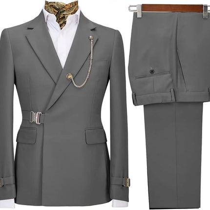 Men's 2 Piece Suit with Metal Clasp Slim Fit Suit Stylish Business Casual Tuxedo Suit