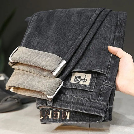 Trendy Embroidered Slim Fit Men's Jeans Spring Autumn New Style Zipper Long Casual Pants Youth Versatile Wear Resistant