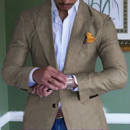 Men's Custom Green Linen Suit Jacket Summer Beach Wedding Groomsmen Only Jacket for Men