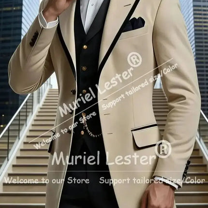 Elegant Business Men's Suits 2 Piece Sets Mid Length Jacket Pants Work Wear Outfits Customized Groom Banquet Attire Ropa Hombre