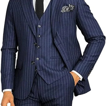 Elegant Pinstripe Suit for Men 3 Piece Blazer Vest and Pant Set Peak Lapel High Quality Customized Men Suit for Wedding Business