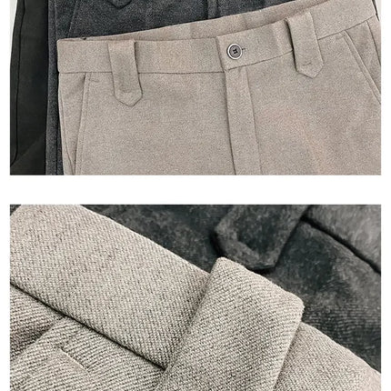Autumn Winter Thickened Suit Pants Men Casual Slim Fit Straight Trousers Formal Business Woolen Cloth Social Office Dress Pants