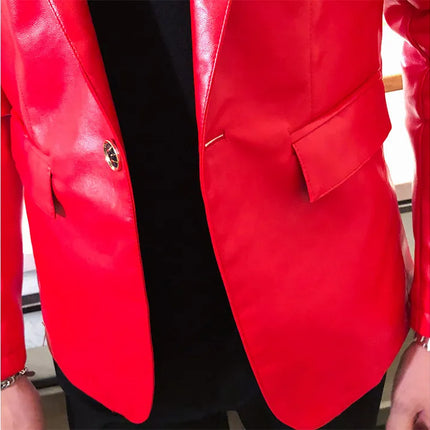 Men Casual Black White Suit Leather Jacket /Men Solid Color Business Suit Collar PU Blazers Dress Coat Fashion /New Men Clothing