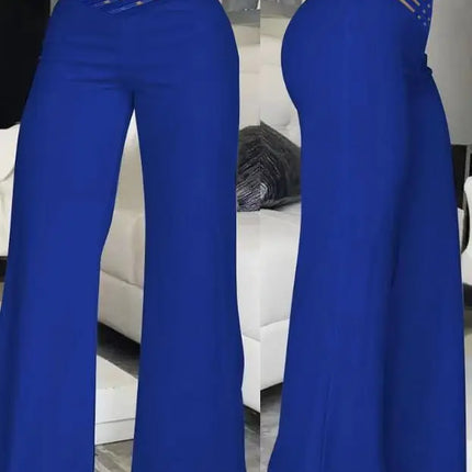 Women's High Waist Wide Leg Pants, Elegant Chain Decor, Black Trousers, Casual Clothes, White, Summer