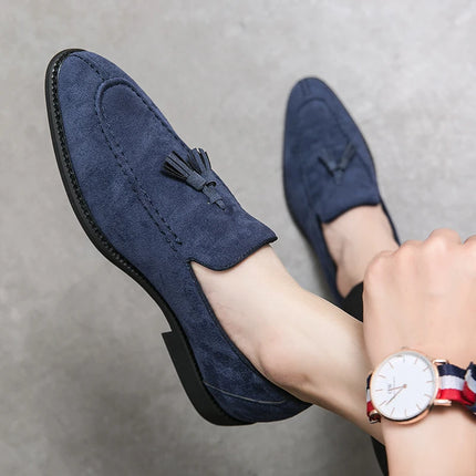 New British Designer Suede LeatherTassel Casual Shoes for Men Purple Blue Brown Moccasins Wedding Prom Homecoming Party Footwear