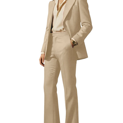 Men's Retro Wide Leg Suit 2PCS Suit Blazer and Flared Pants Fashion Streetwear Wedding Prom Party Business Jacket Tuxedo Outfit