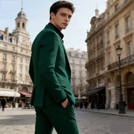 Men's Two-Piece Suit Monochromatic Tern Casual Elegant High-Quality New Banquet Ready Fashionable Ensemble