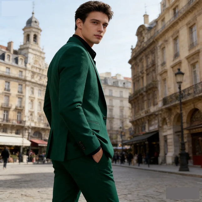 Men's Two-Piece Suit Monochromatic Tern Casual Elegant High-Quality New Banquet Ready Fashionable Ensemble