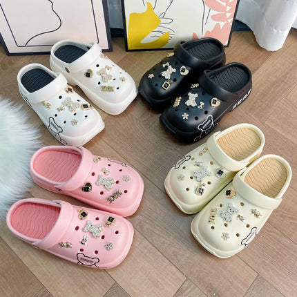 10cm Women's Cave Shoes Thick Bottom High Heels Garden Shoes Summer Anti-slip Cartoon Accessories Sandals Beach Slippers