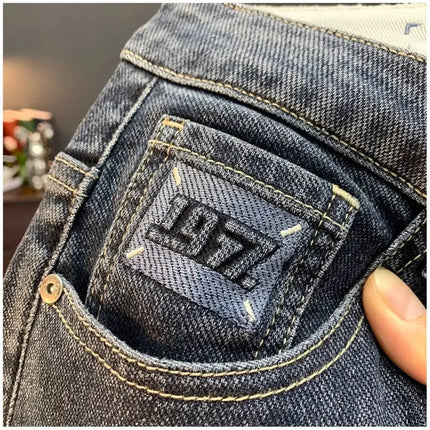 Summer Men's Slim Fit Jeans Thin Trendy Loose Straight Leg Elastic Nine Point Pants Versatile Casual Straight Cut Jeans