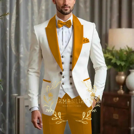 New Men Suit Sets Formal Banquet Luxury Ivory Blazer Vest Burgundy Pants Outfits Wedding Grooms Custom Fashion Slim Fit Costumes