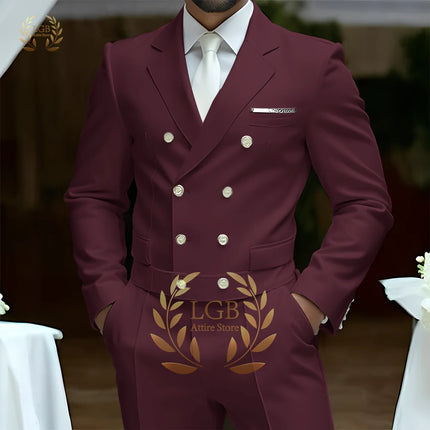 Men's 2-Piece Formal Suit, Double-Breasted Exquisite Buttons, Suit + Trousers, High-End Ceremonies Use