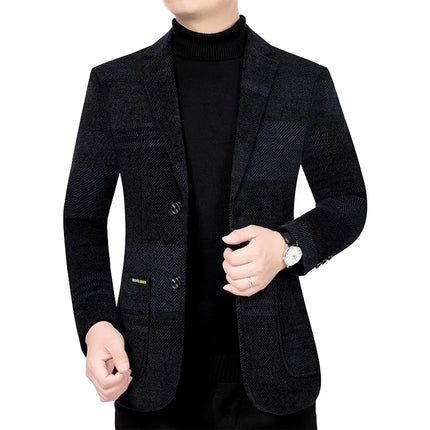 Man Suit Coat Fashion Striped Pocket Long Sleeve Male Outerwear Turn Down Collar Single-breasted Business Men Blazer