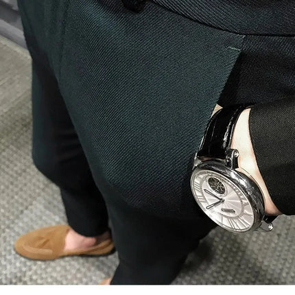 Spring Autumn Men's Slim Fit Korean Style Suit Pants Casual Nine Point Length Trendy White Pants For Office Wear