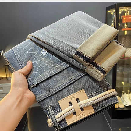 High-End Men's Slim Straight Leg Jeans Casual Print Comfortable Long Trousers Fashionable Trendy Youth Popular Autumn New Arr...