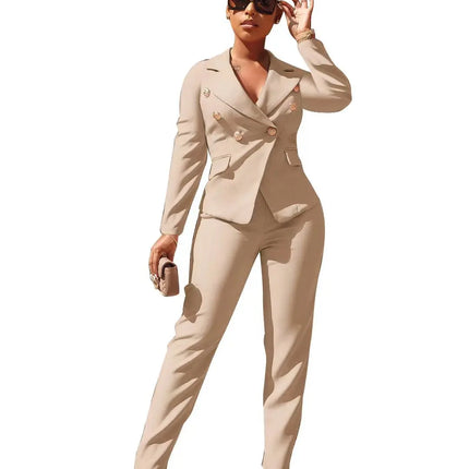 Blue Luxury Designer 2 Piece Set Outfits Black Office Suit for Women 2023 Button Up Blazer Long Pants Suit Top Blazer Set Women